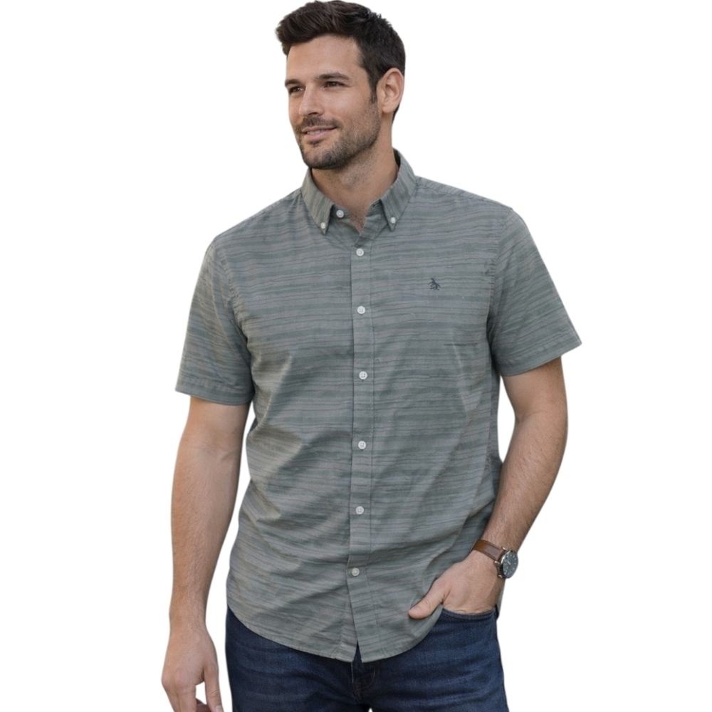 Original Penguin (heritage slim fit) casual button down, green, collared shirt.